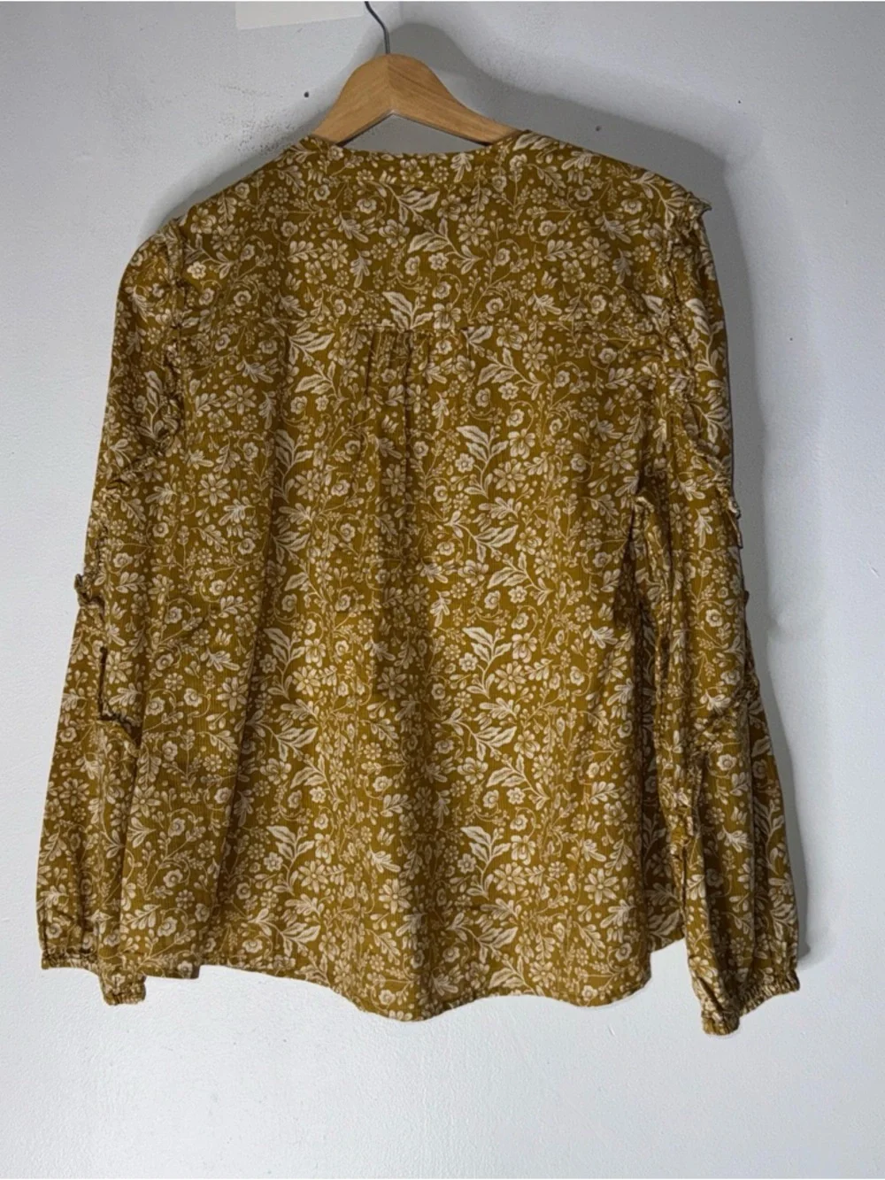 J CREW‎ Yellow Floral Puff-Sleeve Ruffle Peasant Blouse Medium  AE263